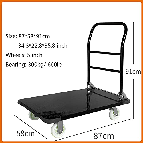 Generic Push Cart Steel Platform Truck Folding Hand Cart with Handle and 360 Degree Swivel Wheels for Luggage Household Daily Moving High Load Dolly Platform Truck Cart (Size : 6in Wheels 660lbs)