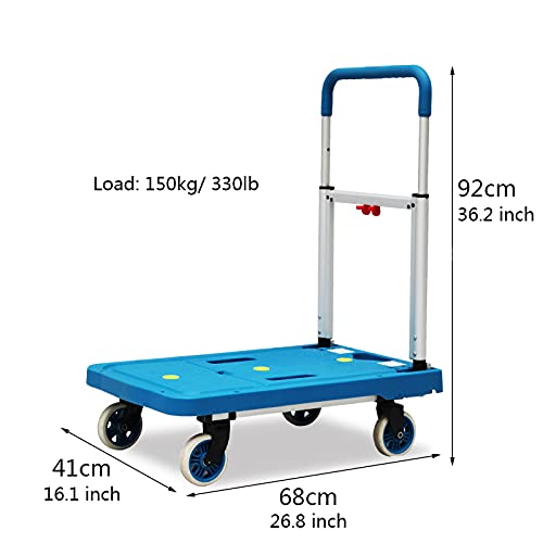 Generic Flatbed Hand Cart Platform Truck with Plastic Panel Adjustable Handle for Baggage Parcel Moving Transport Foldable Hand and Wheels Push Cart Heavy Duty Flatbed Cart (Color : Black)