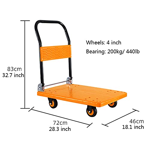 Generic Cart Platform Truck Silent Wheels for 360 Degree Push Cart with Foldable Handle for Home Office Shops High Capacity Plastic Deck Platform Truck Cart (Size : 90 * 60-770lb)