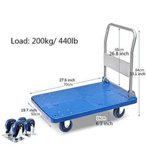 Platform Trucks Platform Hand Truck Folding Moving Trolley with Quiet Wheels for Warehouse Restaurants Small Cart 440lbs Weight Capacity Platform Cart