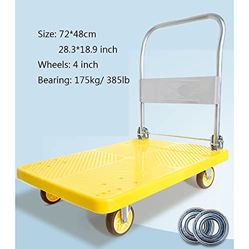 Generic Hand Truck Folding Platform Truck Plastic Panel Push Dolly with Metal Handle 360 Degree Swivel Wheels for Indoor Floor Silent Moving Utility Cart (Size : 385lb)