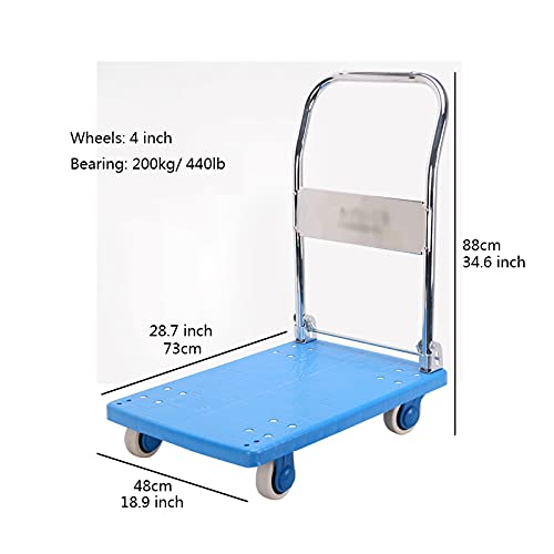 Generic Hand Trucks Platform Truck Silent Push Cart with Metal Handle and Plastic Deck for Luggage Cooler Moving Folding Hand Trolley Swivel Wheels Push Cart (Size : 440lb(72 * 46))