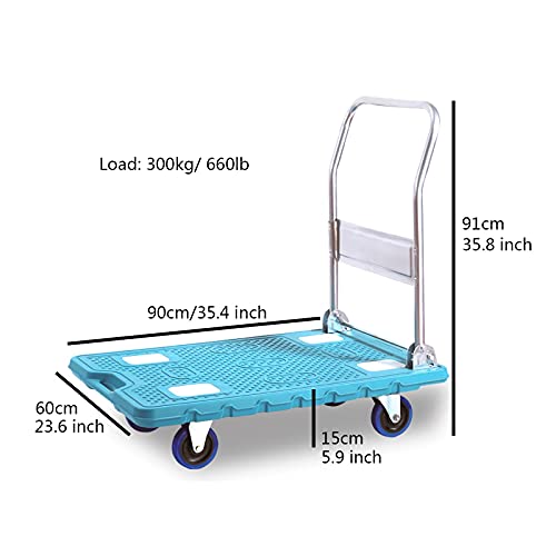 Generic Hand Truck Plastic Flatbed Trolley Metal Foldable Handle and Swivel Wheels fit for Warehouse Platform Hand Truck Factory Load Capacity 660lb Utility Cart (Size : Mute)