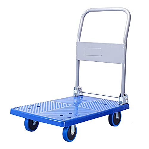 Generic Foldable Push Hand Cart Foldable Platform Truck Plastic Deck Push Cart Metal Handle Hand Trolley for Moving Transport Silent Wheels Fit Outdoor and in, Large