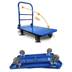 Generic Hand Trucks Push Cart Steel Board Platform Truck Made All of Metal with Flexible Swivel Wheels Foldable Handle for Factory Warehouse High Load Push Cart (Size : 220lb(70 * 45))