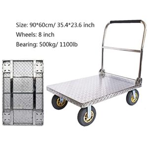 Generic Platform Hand Truck Platform Truck Stainless Steel Deck Large Load Capacity and Foldable Handle with Sponge Ideal for Heavy Duty Moving Transport Foldable