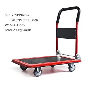 Generic Hand Trucks Steel Platform Truck Small Folding Hand Cart with Swivel Wheels for Bookstore Restaurant Moving Trolley 440lbs Weight Capacity Push Cart (Color : Red)