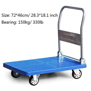 Flatbed Hand Cart Platform Truck with Silent Wheels Foldable Handle Plastic Deck Push Cart for Home Office Bookstores Moving High Capacity Trolley Heavy Duty Flatbed Cart (Size : 72 * 60-330