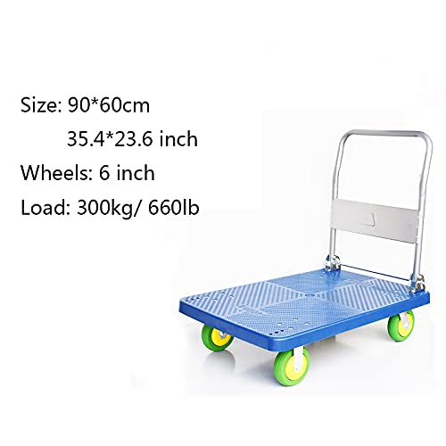 Generic Hand Truck Platform Truck Large Folding Push Cart with Metal Handle and 4 Wheels for Home Bookstore Moving Trolley 660lbs Weight Capacity Folding Cart (Size : 6inchwheels-Green)