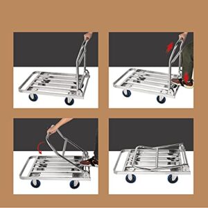 Flatbed Hand Cart Foldable Hand Truck Heavy Duty Stainless Push Cart Flatbed Trolley with Hollow Out Platform for Luggage Baggage Moving Transport Heavy Duty Flatbed Cart (Size : 60 * 90)