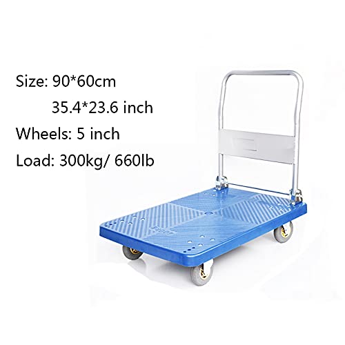 Generic Foldable Push Hand Cart Platform Truck Large Folding Push Cart with Metal Handle and 4 Wheels for Home Bookstore Moving Trolley 660lbs Weight Capacity, 5inchwheels