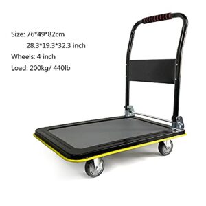 Foldable Push Hand Cart Steel Platform Truck Small Folding Hand Cart with Swivel Wheels for Bookstore Restaurant Moving Trolley 440lbs Weight Capacity