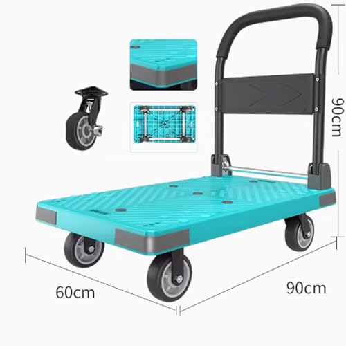 Generic Foldable Push Hand Cart Heavy Duty Platform Hand Truck Folding Flatbed Dolly Swivel Wheels Moving Trolley for Office Use,Can Hold 1000 Lbs (Blue L)