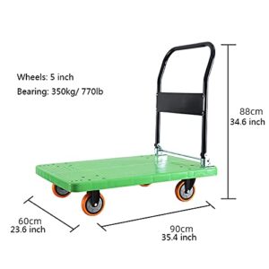 Flatbed Hand Cart Platform Truck Folding Lightweight Push Cart with 4 Wheels and Metal Handle for Silent Moving Library Office Home High Load Capacity Heavy Duty Flatbed Cart (Size : 90 * 60