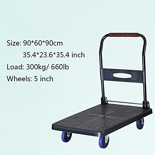 Generic Flatbed Hand Cart Platform Truck with Plastic Panel and Thicken Metal Foldable Handle Push Cart with Mute Wheels for Home Office Load Capacity 660lb Heavy Duty Flatbed Cart (Size : Mute)