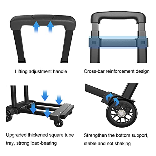 Generic Hand Trucks Multifunctional Telescopic Folding Hand Truck, Portable Shopping Cart Luggage Cart, Transport Trolley, with 4 Solid PVC Wheels, Load 80kg