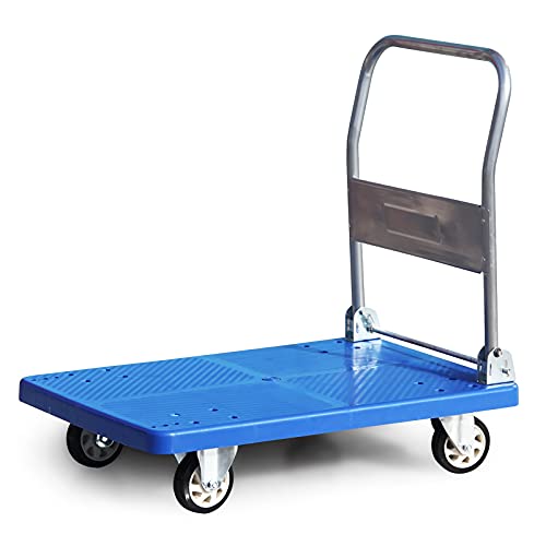 Hand Truck Platform Truck Foldable Push Cart Thickened Plastic Deck Metal Handle and Silent Wheels 360 Degree Moving for Indoor Outdoor Utility Cart