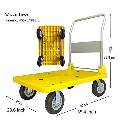 Generic Platform Hand Truck Platform Truck Folding Hand Cart with Metal Handle and Swivel Wheels Silent Moving for Luggage Household Travel Heavy Duty Load Foldable (Size : 8in-880lb(90 * 60))