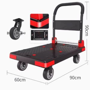 Generic Foldable Push Hand Cart Heavy Duty Platform Hand Truck Folding Flatbed Dolly Swivel Wheels Moving Trolley for Office Use,Can Hold 1000 Lbs (Black L)