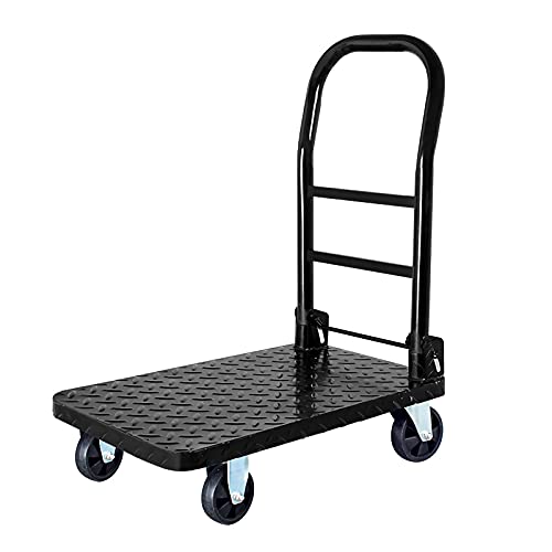 Generic Cart Push Cart Dolly Steel Deck Platform Truck with Foldable Handle and Silent Wheels for Flowerpots Luggage Toolbox Cooler Moving Platform Truck Cart (Size : 4in Wheels)