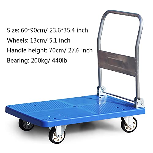 Hand Truck Platform Truck Foldable Push Cart Thickened Plastic Deck Metal Handle and Silent Wheels 360 Degree Moving for Indoor Outdoor Utility Cart