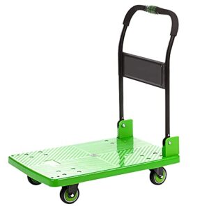 generic flatbed hand cart platform truck hand flatbed cart with 4 wheels and metal handle rolling push trolley plastic deck high capacity for luggage moving heavy duty flatbed cart (size : 90 * 60)