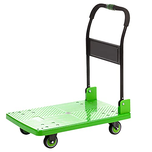 Generic Flatbed Hand Cart Platform Truck Hand Flatbed Cart with 4 Wheels and Metal Handle Rolling Push Trolley Plastic Deck High Capacity for Luggage Moving Heavy Duty Flatbed Cart (Size : 90 * 60)