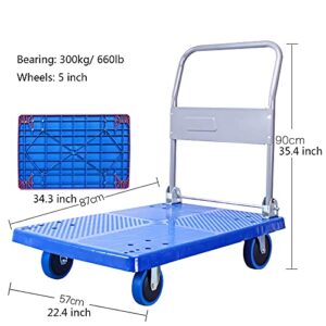 Generic Foldable Push Hand Cart Foldable Platform Truck Plastic Deck Push Cart Metal Handle Hand Trolley for Moving Transport Silent Wheels Fit Outdoor and in, Large