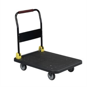 generic hand cart, hand truck foldable with platform, workshop wheeled cart, platform trucks with swivel wheels, for home, backyard, shop, warehouse (color : black, size : 89 * 59 * 86cm)