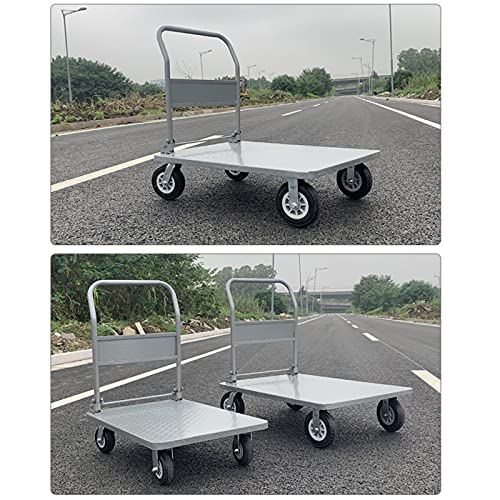 Generic Cart Heavy Trailer Steel Platform Cart with Handle and Silent Wheels for Warehouse Airport Moving Large Load Capacity Folding Hand Truck Platform Truck Cart (Size : 5in-550lb)