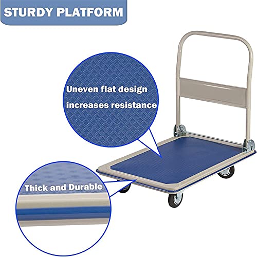 Generic Platform Hand Truck Folding Platform Cart Heavy Duty Hand Truck Moving Push Flatbed Trolley for Warehouse Home Office Factory 660 lbs Weight Capacity Push Dolly for Loading