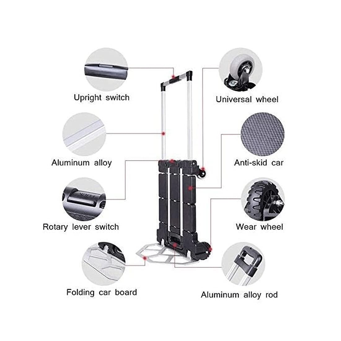 Folding Cart with Wheels, Platform Hand Trucks Shopping Cart, Aluminum Alloy Trolley, Adjustable Height Portable Lightweight Hand Trucks