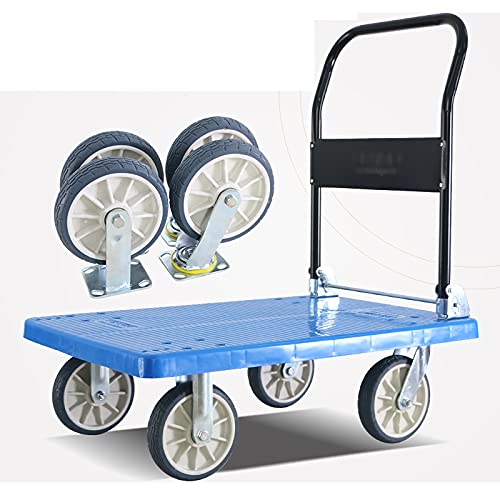 Generic Platform Trucks Folding Platform Tool Cart Plastic Flatbed and Metal Handle for Moving Transportation Large Load Capacity 4 Wheels Hand Truck Platform Cart