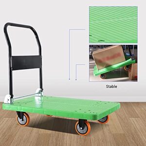 Flatbed Hand Cart Platform Truck Folding Lightweight Push Cart with 4 Wheels and Metal Handle for Silent Moving Library Office Home High Load Capacity Heavy Duty Flatbed Cart (Size : 90 * 60