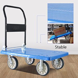 Generic Platform Trucks Folding Platform Tool Cart Plastic Flatbed and Metal Handle for Moving Transportation Large Load Capacity 4 Wheels Hand Truck Platform Cart