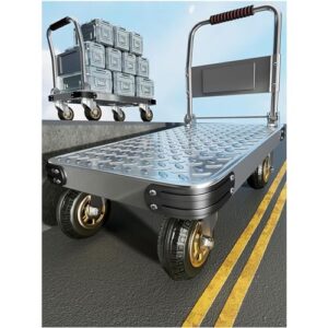 Heavy Duty Hand Truck Foldable Hand Truck Flatbed Trolley Thicken Steel Material Dolly Cart for Warehouse Use,Can Hold 1300 Lbs (Silver)