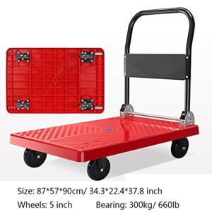 Generic Push Cart Dolly Foldable Hand Truck Multi-Size Plastic Platform Push Cart Flatbed Trolley with 4 Wheels for Lage Parcel Moving Transport Platform Truc