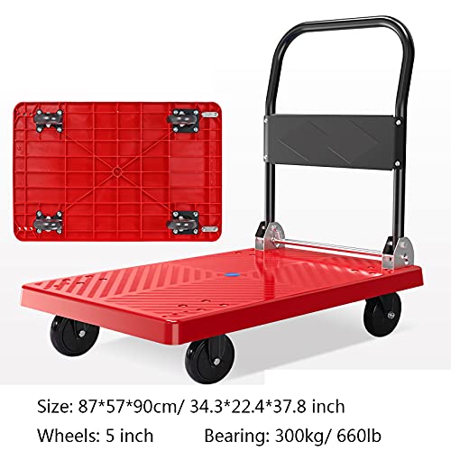 Generic Push Cart Dolly Foldable Hand Truck Multi-Size Plastic Platform Push Cart Flatbed Trolley with 4 Wheels for Lage Parcel Moving Transport Platform Truc