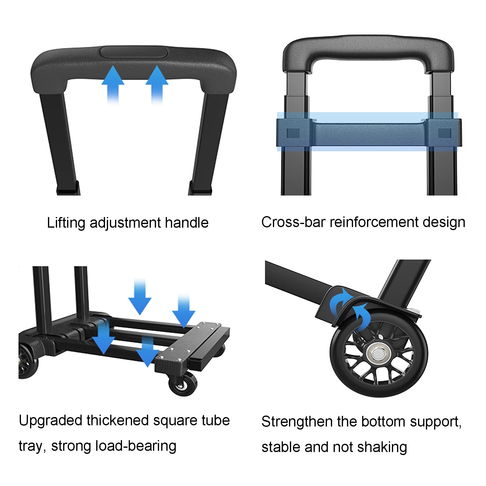 Generic Hand Trucks Telescopic Folding Trolley with Solid PVC Wheels, Portable Hand Truck, Multifunctional Car Luggage Transport Vehicle, Load 80kg Capacity