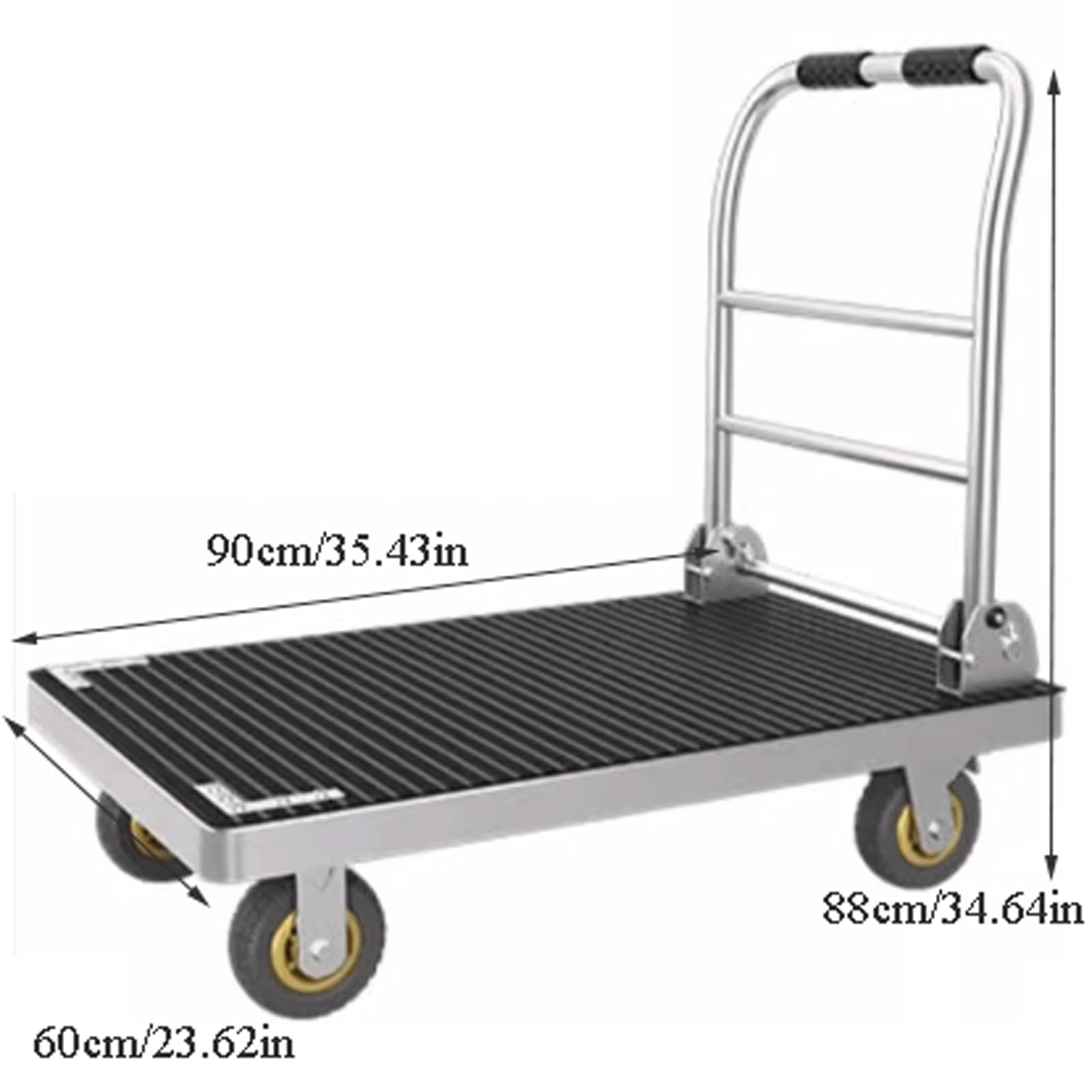 Generic Push Truck Silent Folding Steel Plate Cart Wear-Resistant and Thickened Flatbed Trolley for Warehouse Construction Site,Hold Up to 200 Lbs