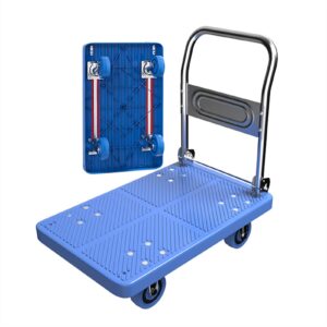 generic rolling flatbed cart hand truck with 360 degree swivel wheels,plastic deck metal handle folding push cart for indoor floor silent moving flatbed cart (color : pu wear wheel, size : 72 * 48cm