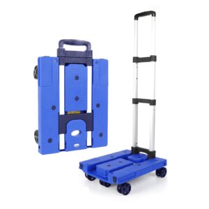 generic hand trucks folding hand truck, car luggage transport trolleys, 60kg capacity heavy duty 4-wheel 360° rotating cart, easy to store (color : blue) (blue)