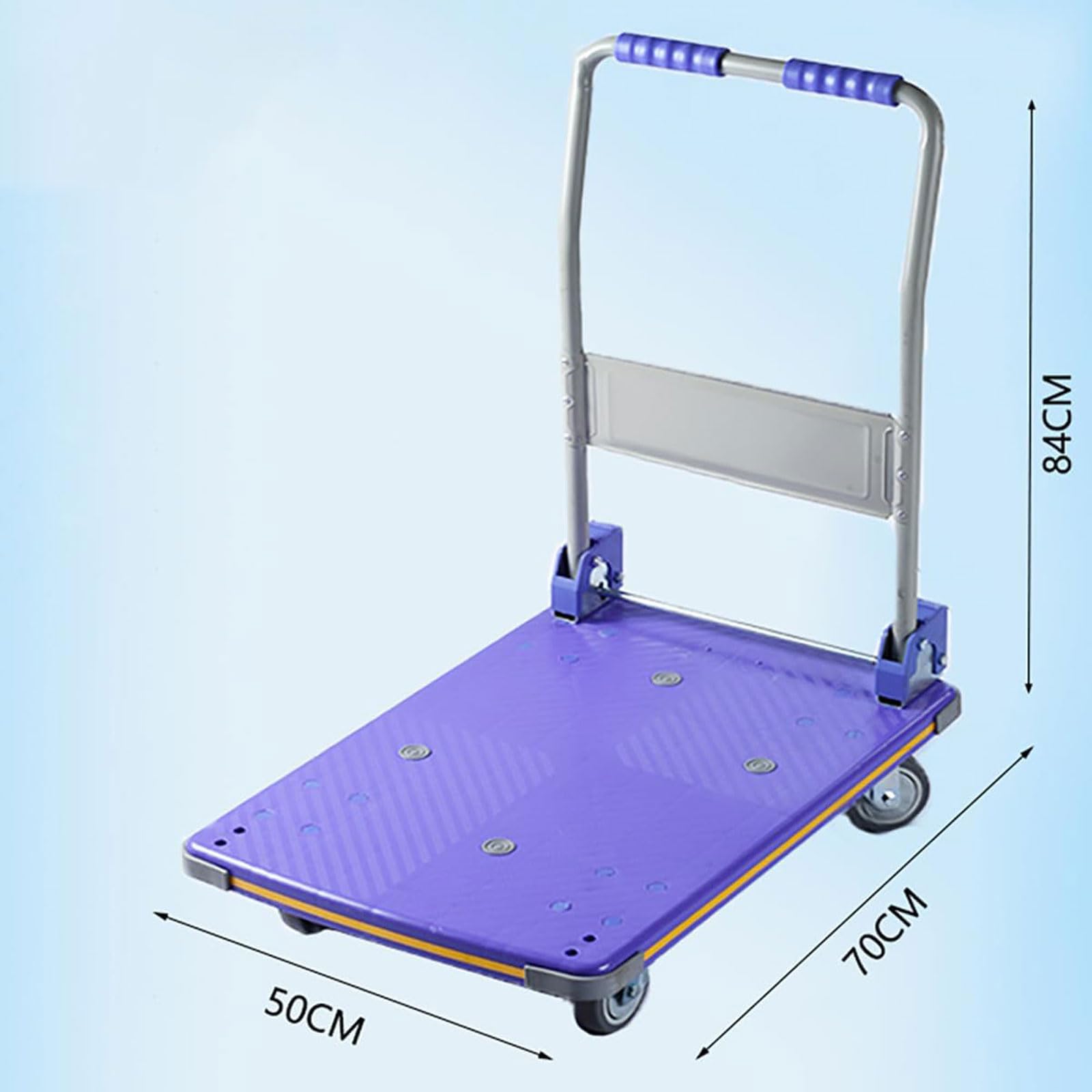 Generic Cargo Handling Flatbed Truck Foldable Handcart Household Small Trailer Express Hand-Pulled Cart for Heavy Lifting, 50*70*84cm, Purple