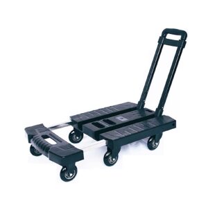 generic flatbed hand cart folding hand truck 6 wheels small trolley cart with stretchable handle for home office travel luggage moving 330lbs weight capacity heavy duty flatbed cart (color : black,