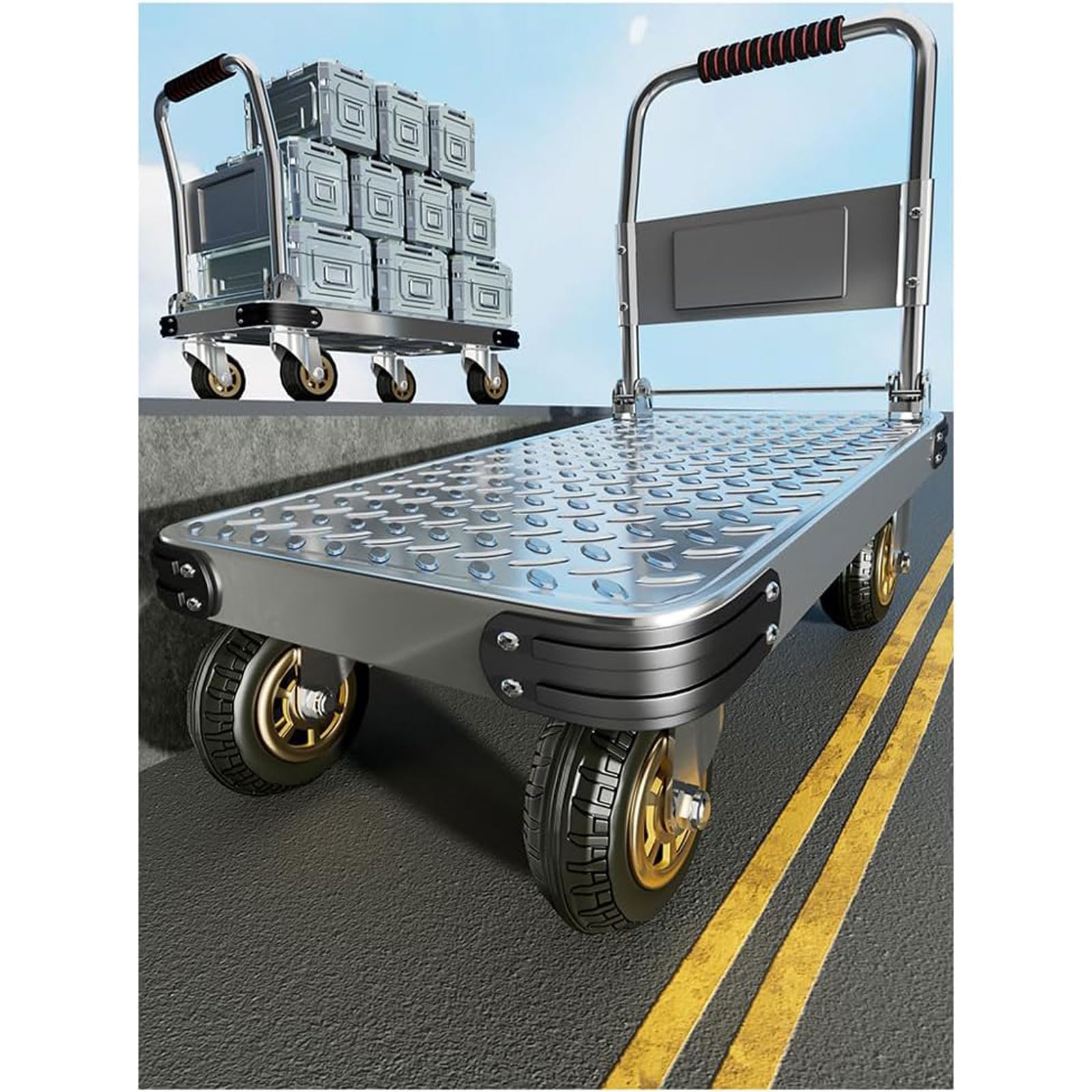 Generic Heavy Duty Hand Truck Foldable Hand Truck Flatbed Trolley Thicken Steel Material Dolly Cart for Warehouse Use,Can Hold 1300 Lbs (Black)