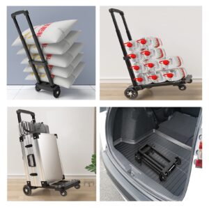 Generic Hand Trucks Telescopic Folding Trolley with Solid PVC Wheels, Portable Hand Truck, Multifunctional Car Luggage Transport Vehicle, Load 80kg Capacity