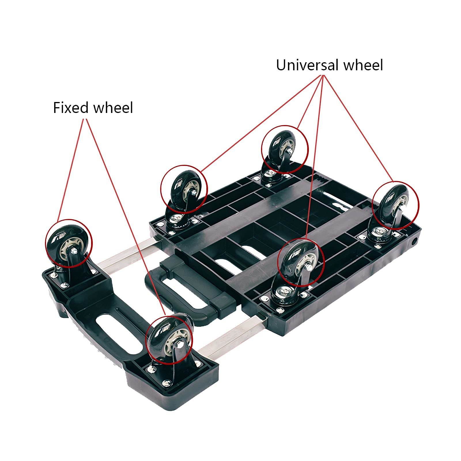 Generic Flatbed Hand Cart Folding Hand Truck 6 Wheels Small Trolley Cart with Stretchable Handle for Home Office Travel Luggage Moving 330lbs Weight Capacity Heavy Duty Flatbed Cart (Color : Black,