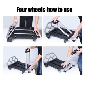 Generic Hand Trucks Two-in-one Hand Truck, Folding Portable Trolley, 4-Wheel Platform Cart, Used for Car Luggage Moving Shopping Goods Transportation, Load 100kg