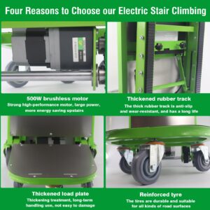 NPLJIKE Electric Stair Climbing Hand Trucks Cart Easy Up/Down with Solid Rubber Tires, 1200 W 880lb Max Load for Moving Warehouse Logistics Distribution 24Ah (Green Rubber Tracks)