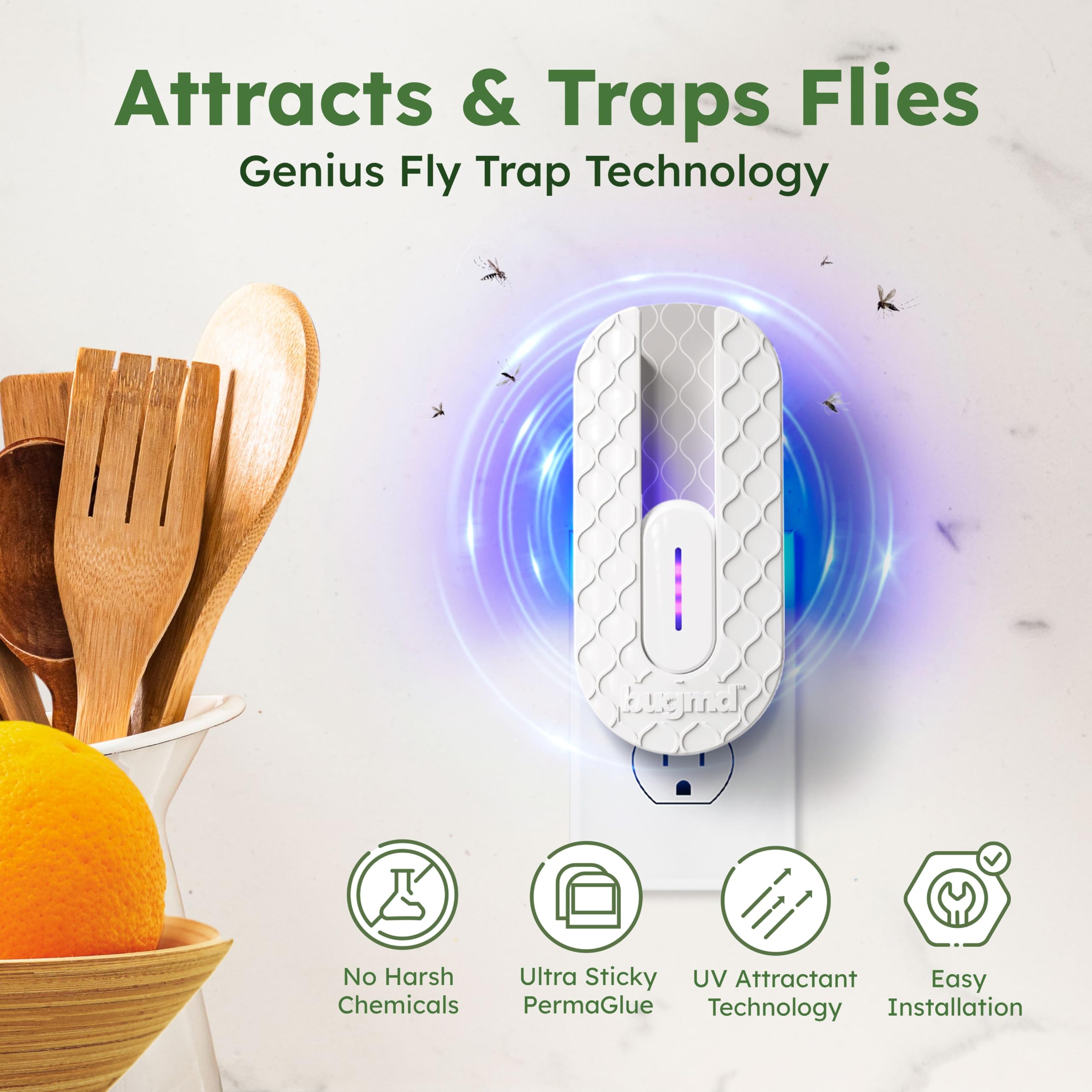 BugMD Fly Trap Indoor, Gnat Traps for House Indoor, Fruit Fly Trap, Gnat Killer Indoor, Plug in Bug Catcher, Indoor Fly Trap, Insect Traps Indoor, Fly Traps Indoor for Safer Home, Fruit Fly Killer